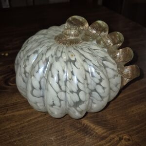 Pumpkin Patch White and Silver Glass Pumpkin